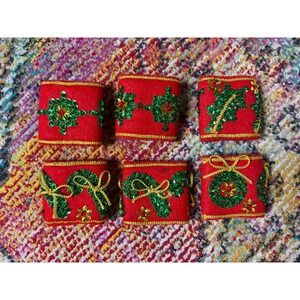 Vintage Bucilla Felt Sequin Jeweled Holiday Christmas Napkin Rings Kit Complete